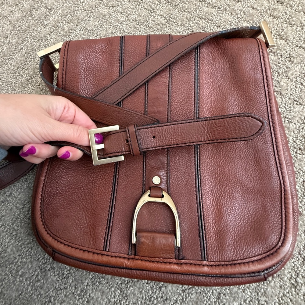 Cole Haan Saddle Brown Pebble Leather Crossbody with Adjustable Strap